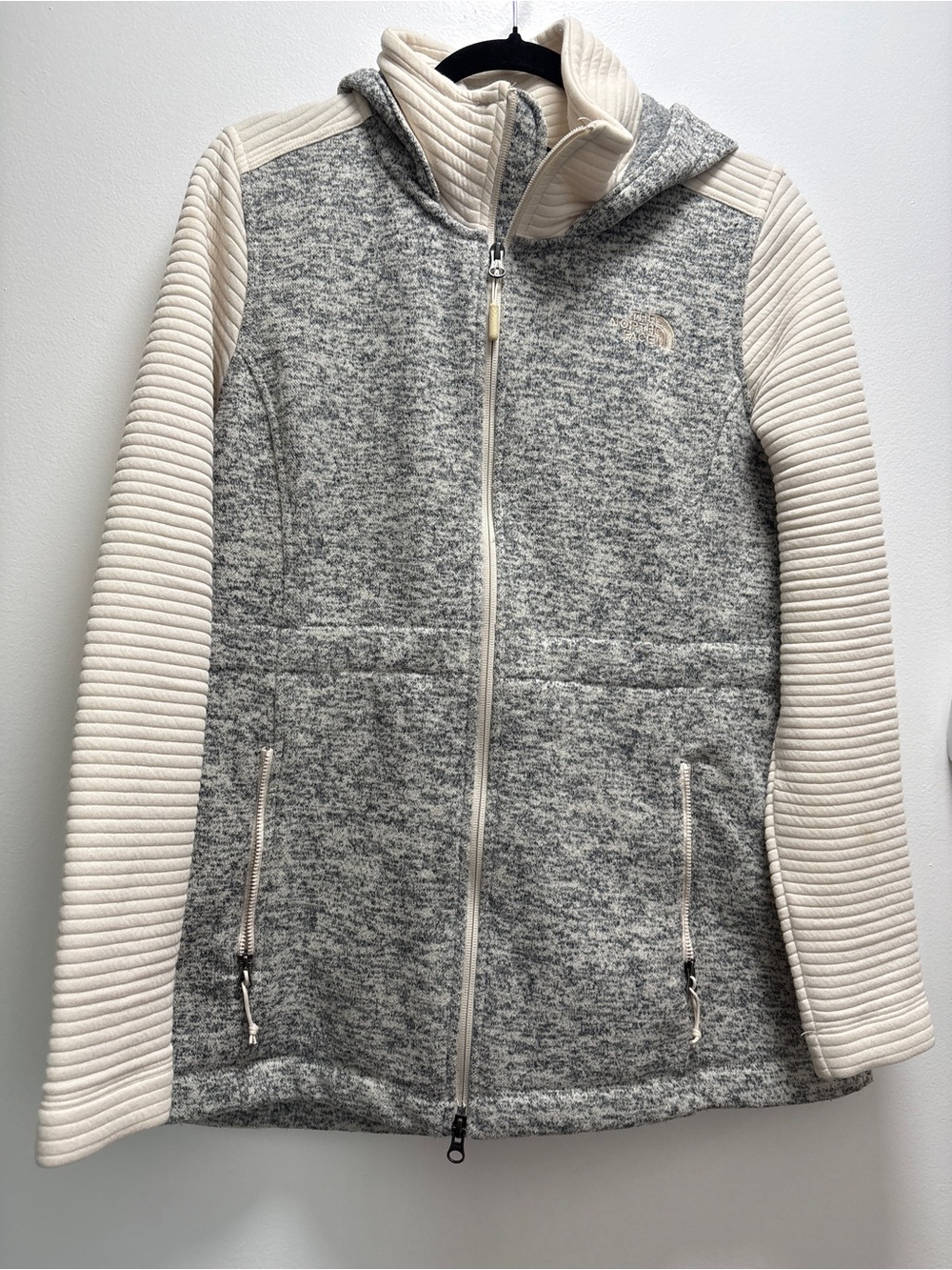The North Face Women’s Hooded Zip Jacket in Heather Gray and Cream